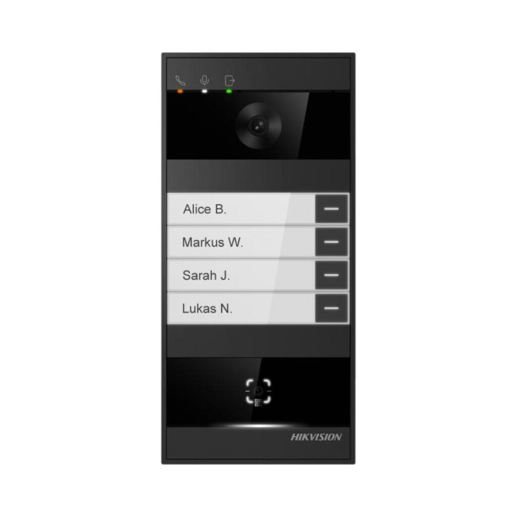 Hikvision DS-KV8114-NWQE1 – 4 MP Metal IP Villa Kapı Paneli (İsim Butonlu, QR Kodlu)