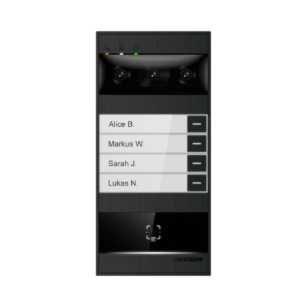Hikvision DS-KV8114T-NWQE1 – Üç Kameralı 180° Metal IP Villa Kapı Paneli (İsim Butonlu, QR)