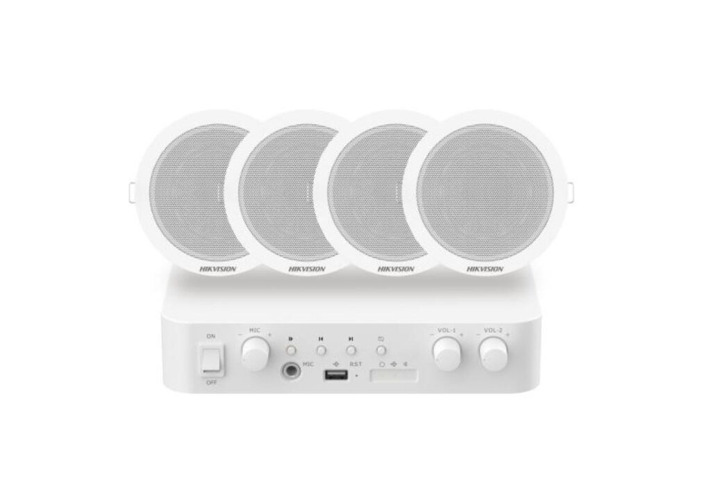 Hikvision DS-QAE1KA80206-4 – 80W IP Amplifikatör + 4 Adet 6W Tavan Hoparlörlü Hibrit Anons Seti
