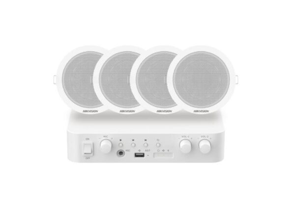 Hikvision DS-QAE1KA80206-4 – 80W IP Amplifikatör + 4 Adet 6W Tavan Hoparlörlü Hibrit Anons Seti