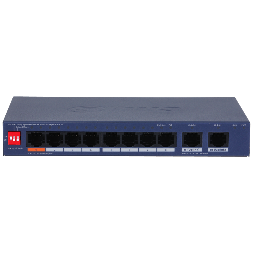 Dahua CS4010-8ET2GT-60 – 10 Port Yönetilebilir Masaüstü Switch, 8 Port PoE (60 W)
