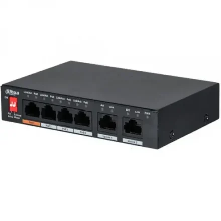 Dahua PFS3006-4ET-60 – 6 Port 10/100Mbps Yönetilemez Masaüstü Switch, 4 Port PoE