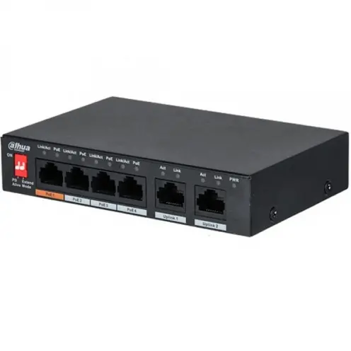 Dahua PFS3006-4ET-60 – 6 Port 10/100Mbps Yönetilemez Masaüstü Switch, 4 Port PoE