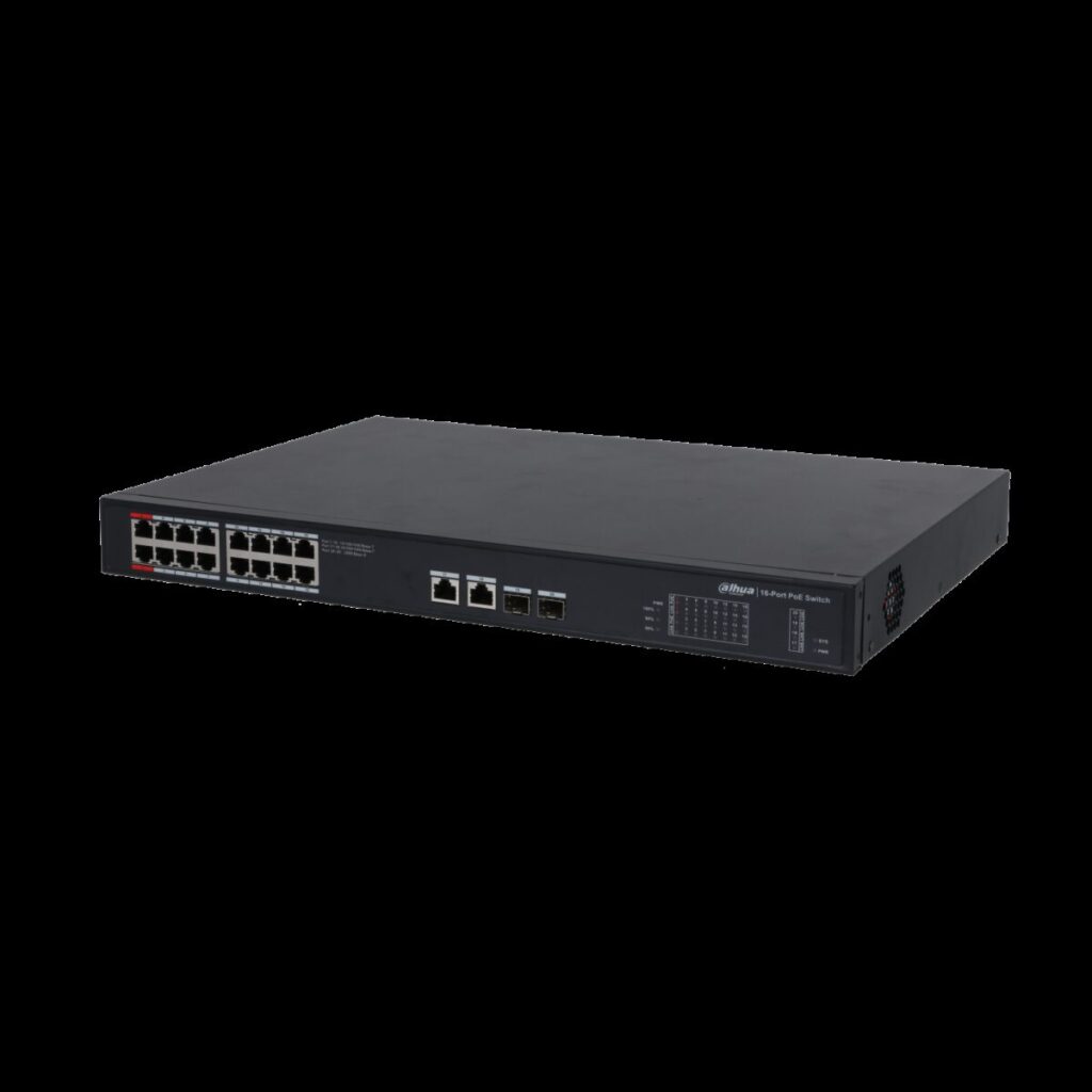 Dahua PFS3220-16GT-240 – 18 Port Gigabit PoE Switch, 16 Port PoE (240 W, 2 Kombo SFP)