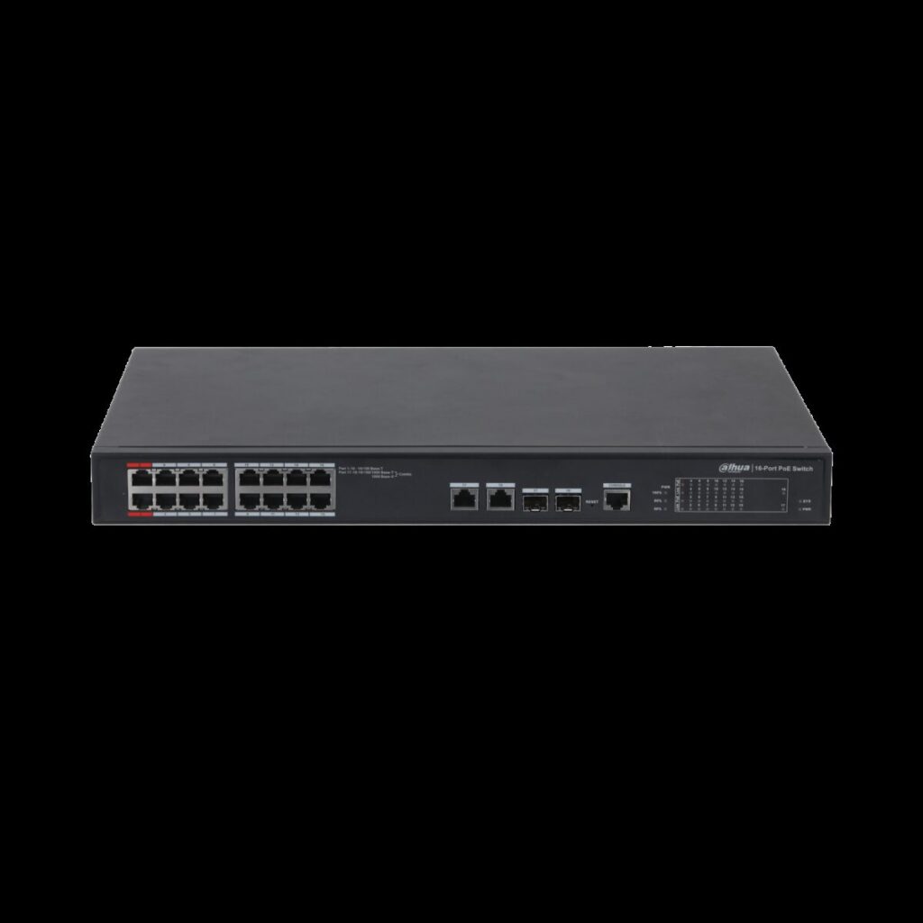 Dahua PFS4218-16ET-190 – 16 Port PoE Switch (16FE PoE + 2GE Kombo + 2GE SFP Kombo, Toplam 190W PoE)