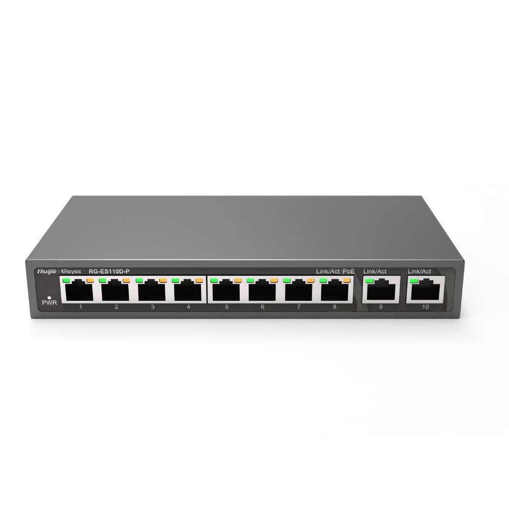 Ruijie Reyee RG-ES110D-P – 8 Port 10/100 + 2xGE Uplink 110W PoE Yönetilemez Switch