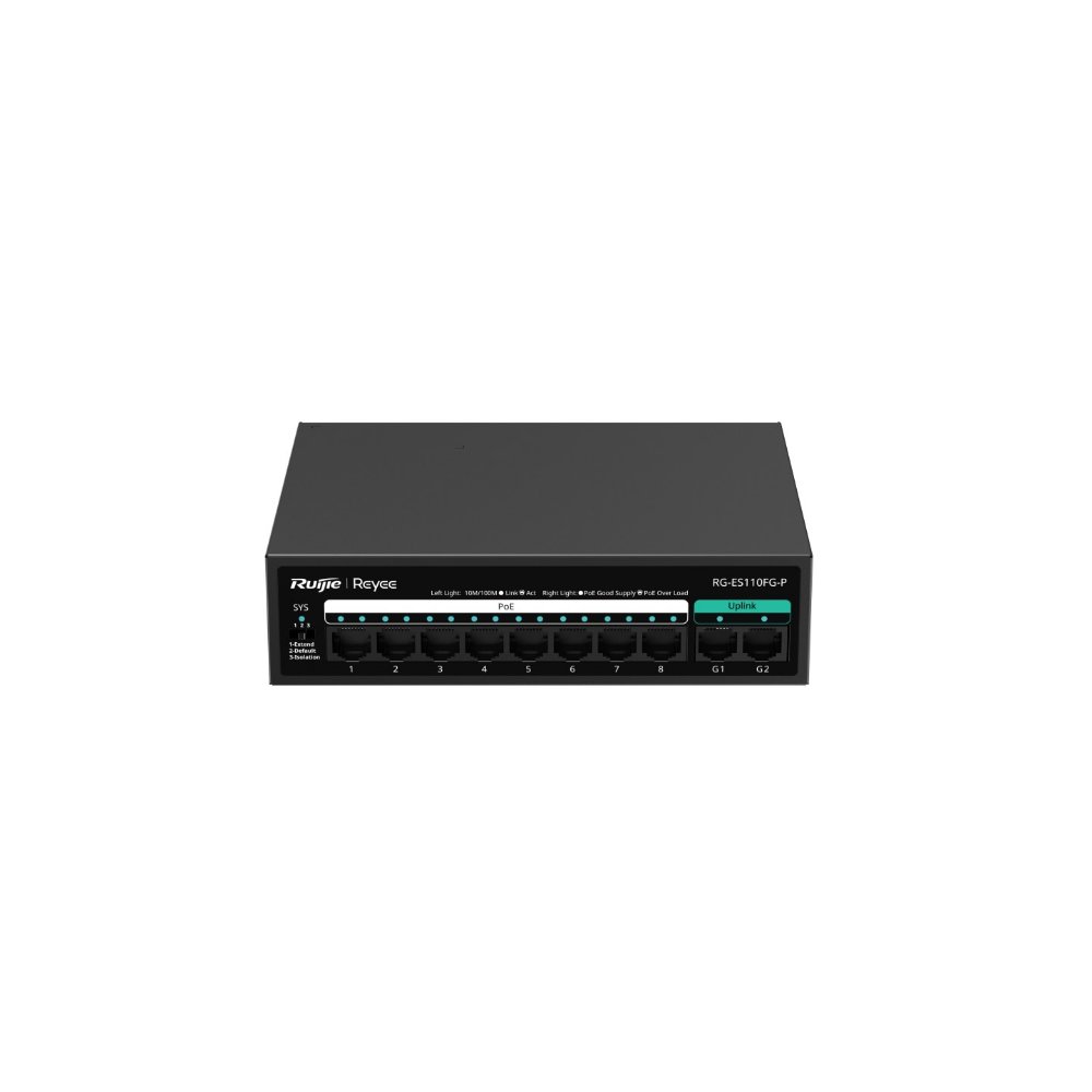 Ruijie Reyee RG-ES110FG-P – 8 Port FE PoE 110W 2 Port Gigabit Yönetilemez Switch