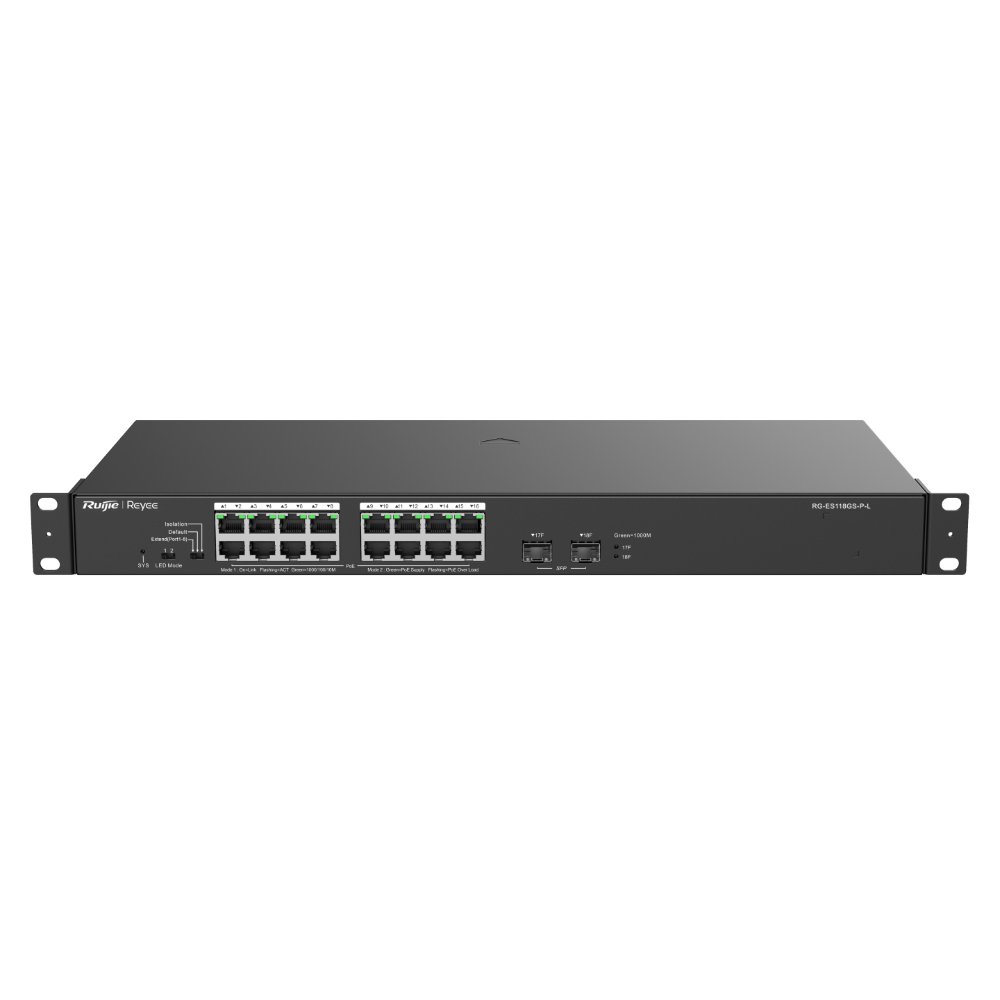 Ruijie Reyee RG-ES118GS-P-L – 18 Port Gigabit 16xPoE 247W +2SFP Yönetilemez Switch