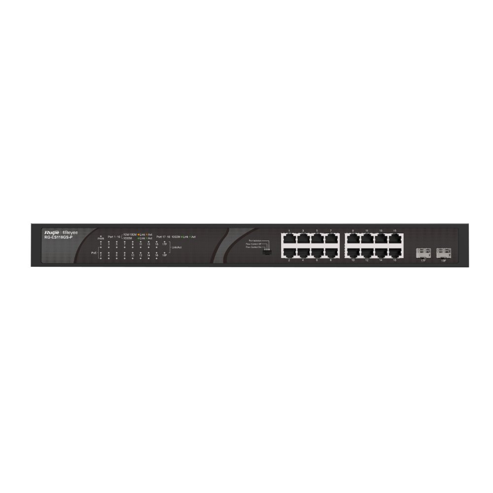 Ruijie Reyee RG-ES118GS-P – 16 Port 10/100/1000 2xSFP 16xPoE 247W Yönetilemez Switch