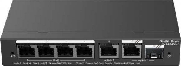 Ruijie Reyee RG-ES206GS-P – 6 Port 10/100/1000 4xPoE 54W 1xCOMBO Yönetilebilir Switch
