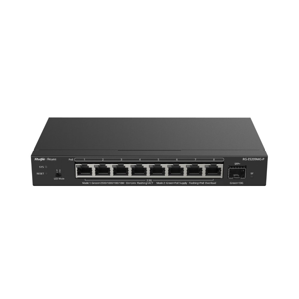 Ruijie Reyee RG-ES209MG-P – 8 Port 10/100/1000/2500 PoE 130W +1x10GE SFP+ Yönetilebilir Switch