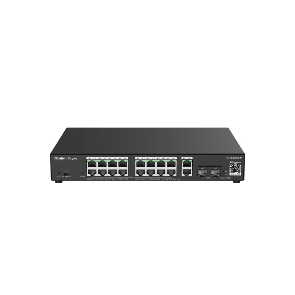 Ruijie Reyee RG-ES220GS-P – 20 Port 10/100/1000 16xPoE 250W +2SFP Yönetilebilir Switch