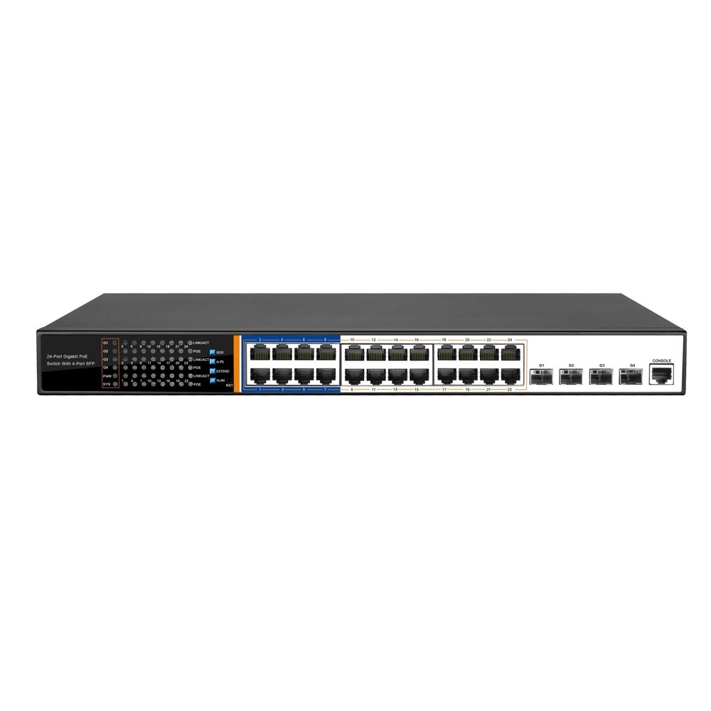 Tiandy YPS-5024G-4SFP-L3 – 24 Port PoE + 4 Port SFP Layer 3 Toplama Switch – YPS-5024G-4SFP-L3
