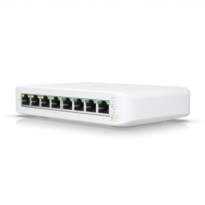 Ubiquiti USW-Lite-8-PoE – UniFi Switch Lite 8 PoE, 8-Port Kompakt, Fansız PoE+ Switch
